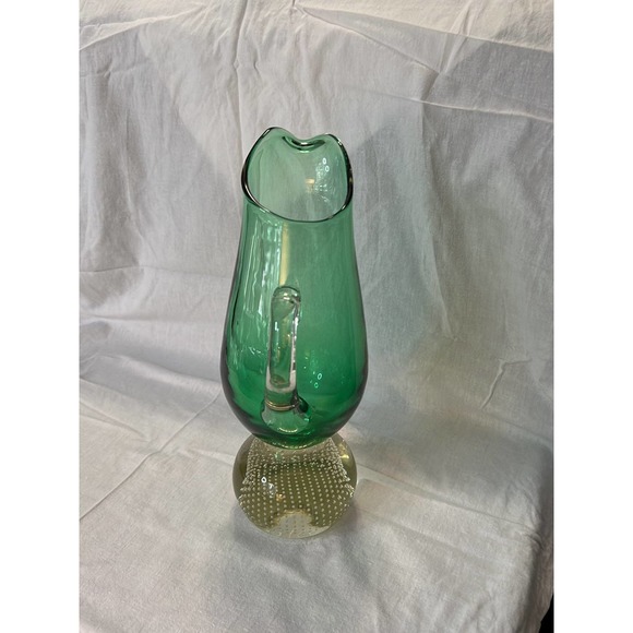 Vintage Rare Carl Erickson Controlled Bubble Glass Green Pitcher - Picture 5 of 7